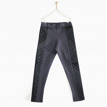 Leggings Bimba Termici in Cotone Felpato, con inserti laterali in pelle.